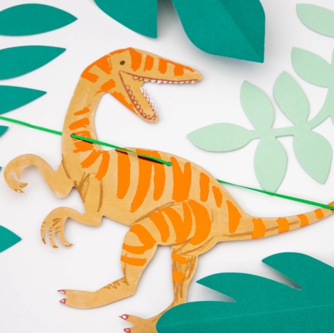 DINOZAURY - Girlanda z dinozaurami i liśćmi