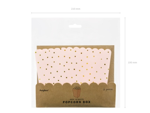 Pudełka na popcorn Kropki, jasny różowy, 7x7x12.5cm: 1op./6szt.